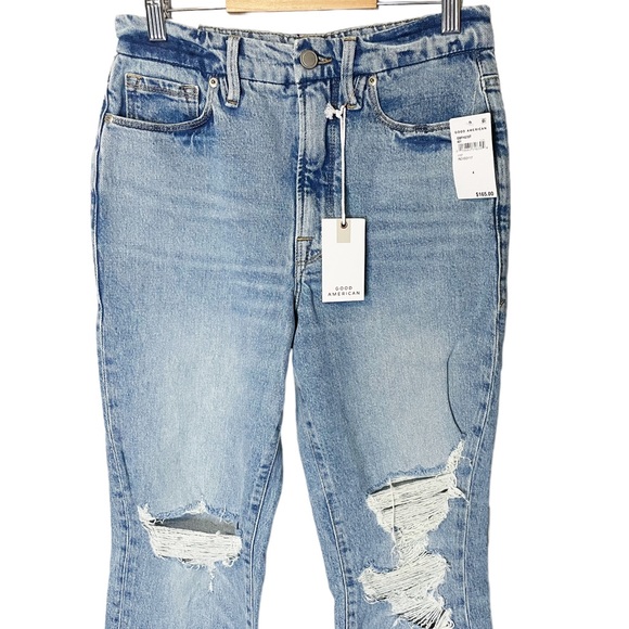 NWT Good American Good Boy Distressed Straight Leg Jeans - Picture 4 of 8